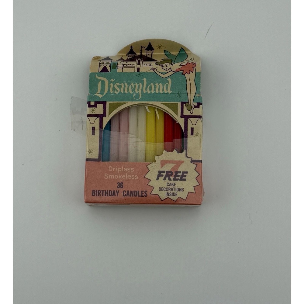 NOS 1960s Disneyland Birthday Dripless Smokeless Candles & 7 Cake Decorations